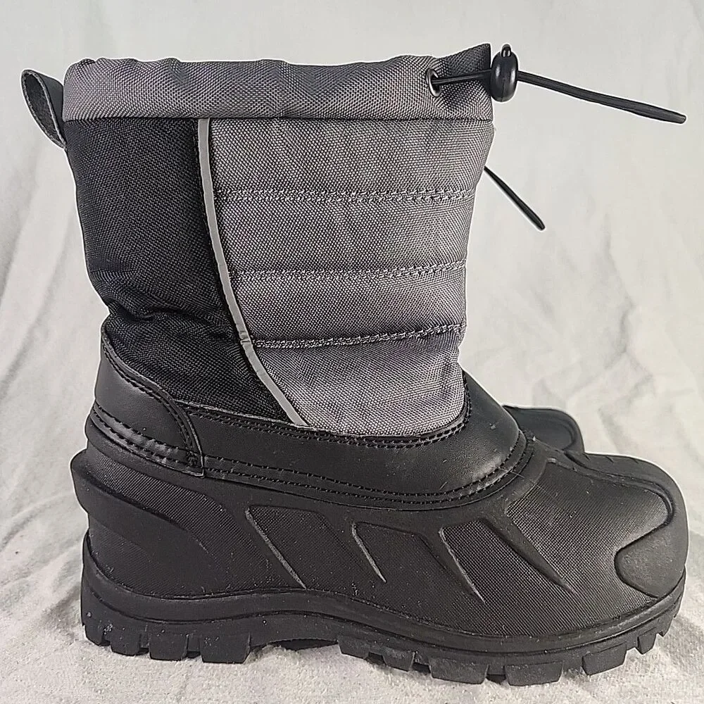 Boots Kid 3 Itasca Insulated Waterproof Canvas & Rubber Winter Snow Grey & Black